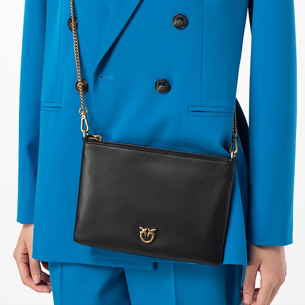 Pinko Damen Flat Classic Kalbsleder Seide Tasche Z99q_schwarz-antique Gold, Z99q_schwarz-antique Gol