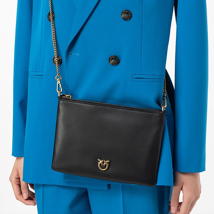 Pinko Damen Flat Classic Kalbsleder Seide Tasche Z99q_schwarz-antique Gold, Z99q_schwarz-antique Gol