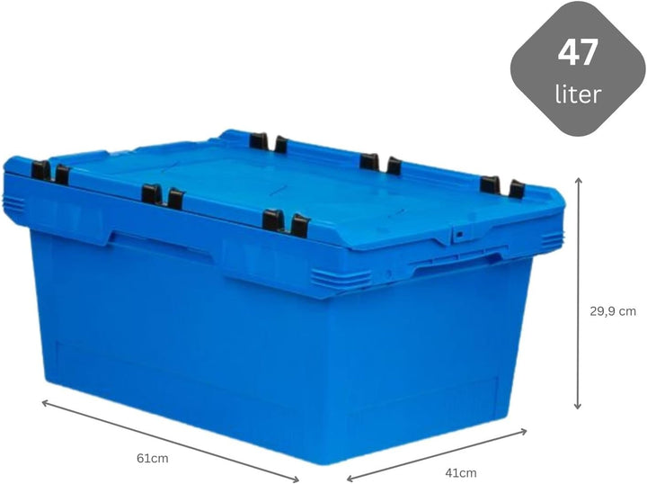 PROREGAL Conical Mehrweg-Stapelbehälter mit Krokodildeckel Blau | HxBxT 29,9x41x61cm | 47 Liter | La