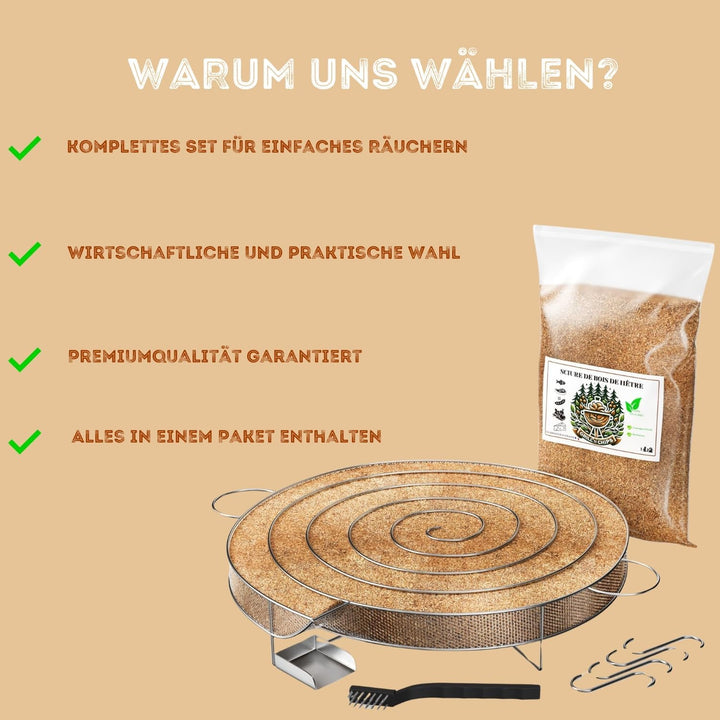 Kaltrauchgenerator (30 cm)/Räucherschnecke für Räucherofen Fleisch und Fisch + 1,3 kg Räuchermehl Bu