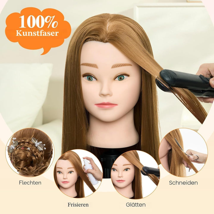 Neverland 24 Zoll Frisierkopf Echthaar Übungskopf Friseurkopf Friseursalon Trainingsköpfe für Friseu