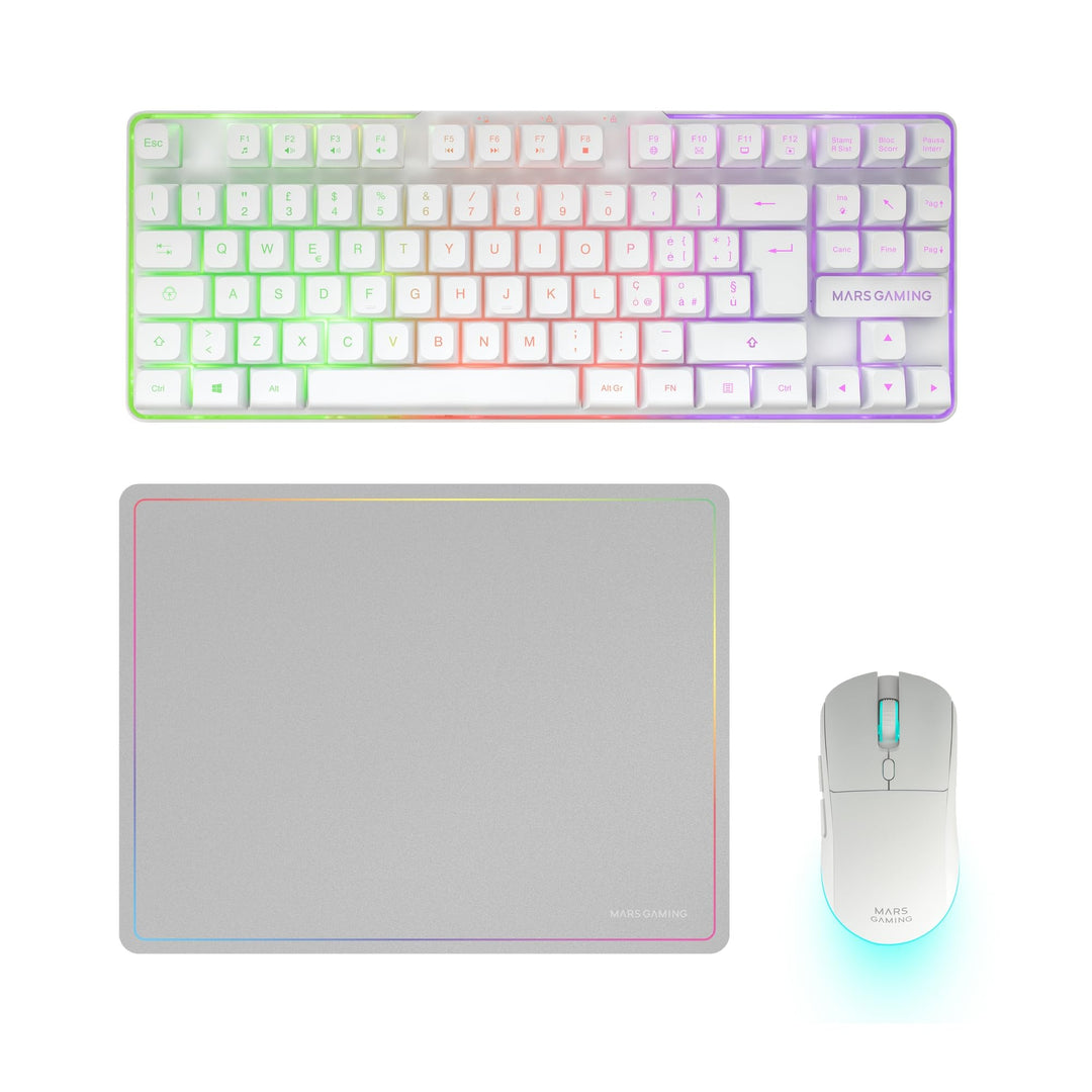 Mars Gaming MCPWTKL, Kabelloses Gaming-Combo, DualPro Link 2.4GPRO-Technologie, TKL FRGB Rainbow Tas