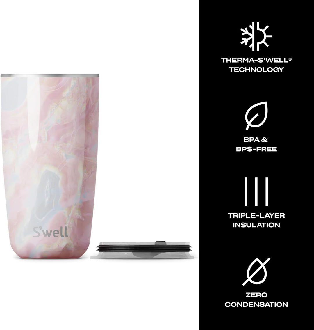 S'well Tumbler mit Deckel, 530ml, Geode Rose, BPA/BPS-freier dreifach vakuumisolierter Reisebecher m