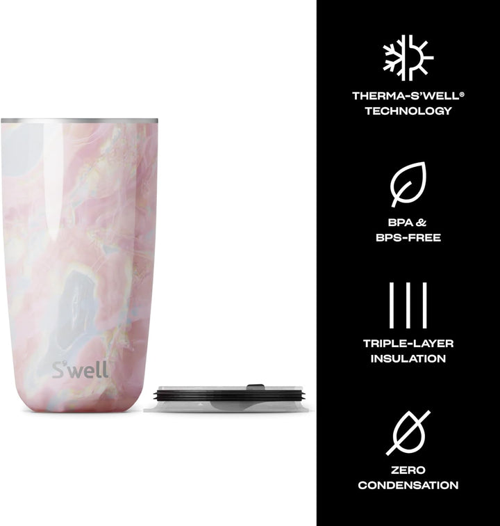 S'well Tumbler mit Deckel, 530ml, Geode Rose, BPA/BPS-freier dreifach vakuumisolierter Reisebecher m