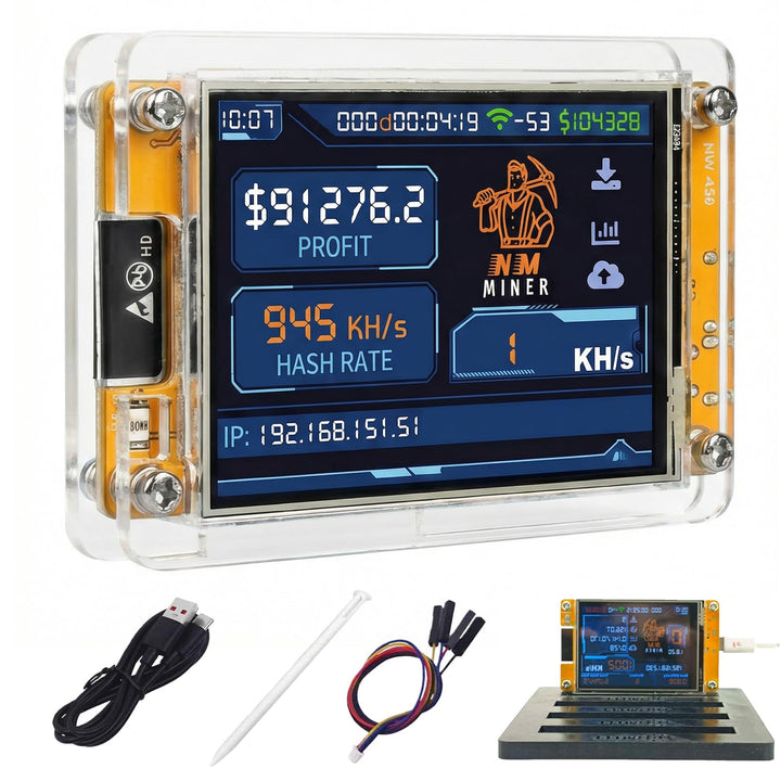 BORDEAG NerdMiner V2 Bitcoin Miner 1020KH/s, ESP32-WROOM BTC Solo Lottery Bitcoin mit 2.8" TFT Displ