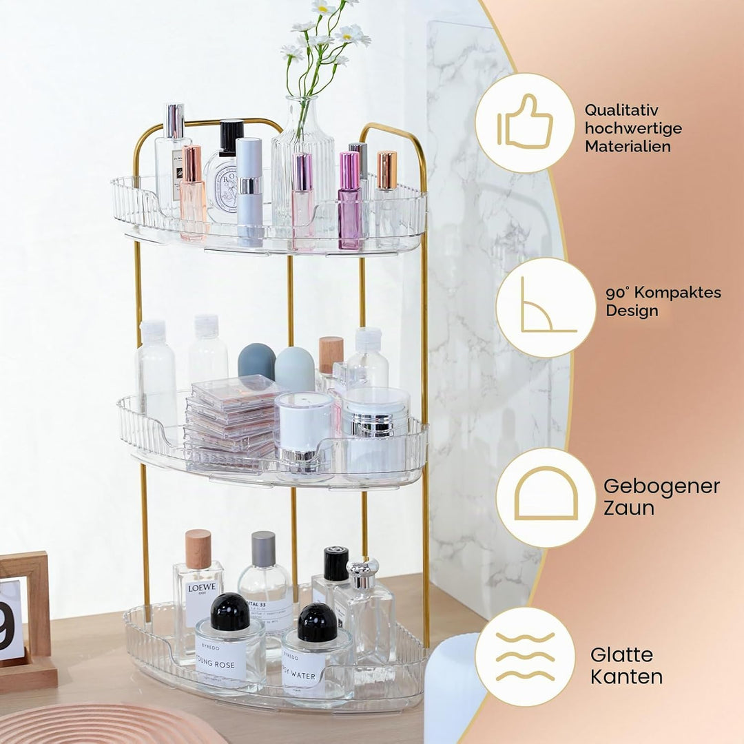 VINATO Make Up Organizer, Schminktisch Organizer, 3-stufiger Eck Organizer für Bad/Kosmetik, Transpa