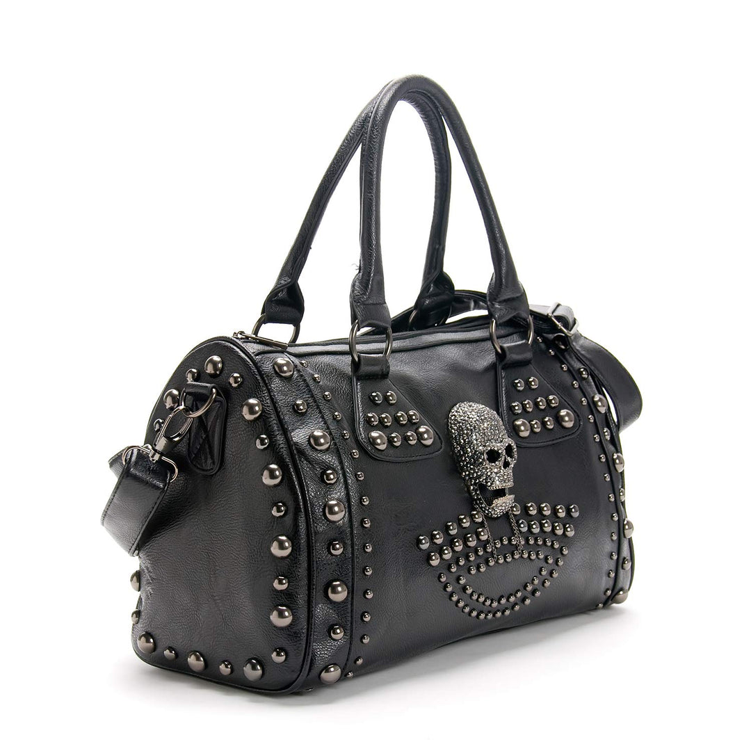Frauen Mode Nieten Handtasche Geldbörse Leuchtende Leinwand Punk Tote mit Schultergurt Crossbody Tas