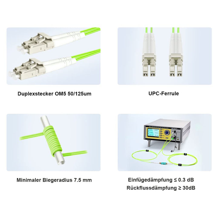 FLYPROFiber 0.2M OM5 LC auf LC LWL-Patchkabel | Längenoptionen: 0,2m-20m, 40 GB/100 GB Duplex LC-LC