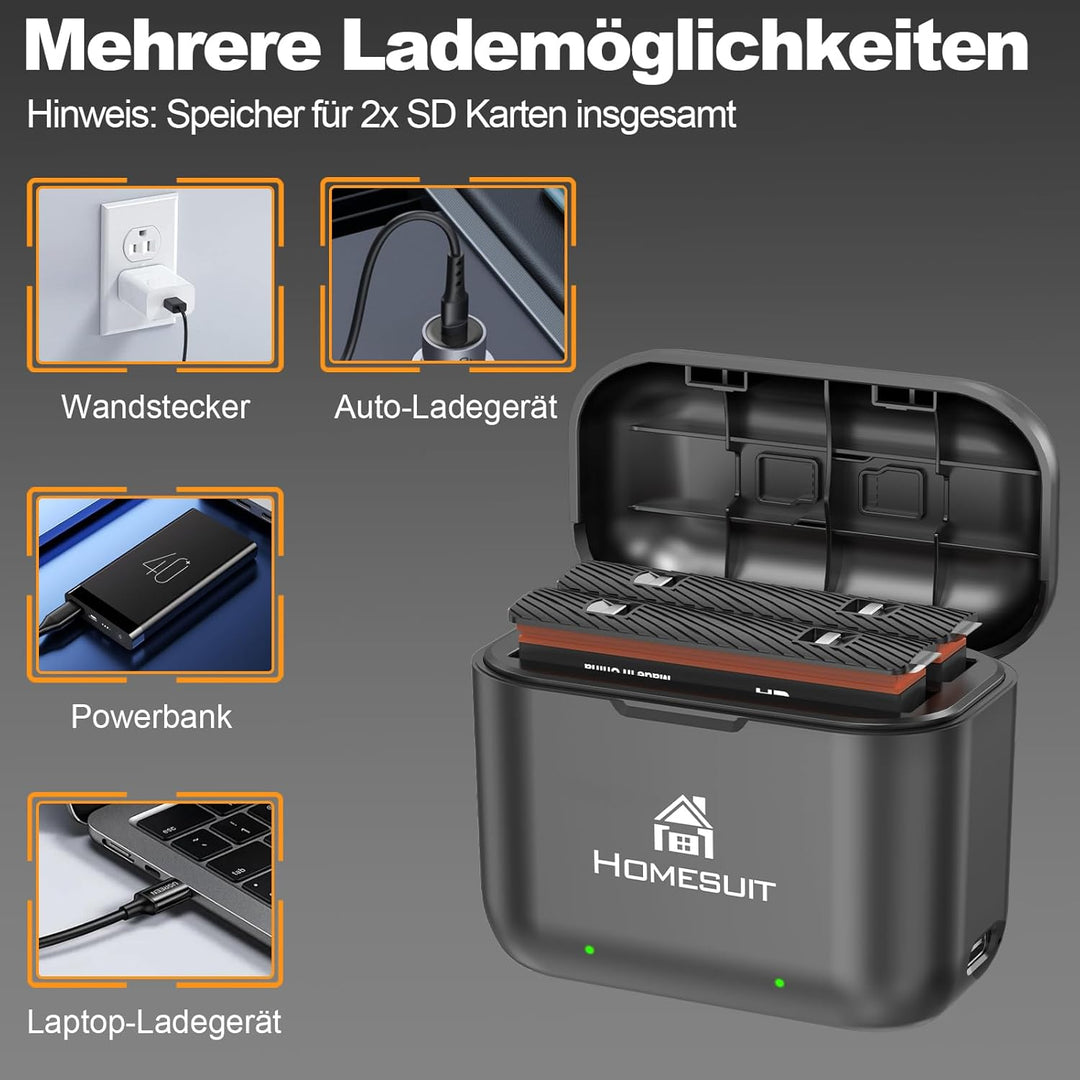 Homesuit Insta360 X3 Ersatz Akku 1800mAh und USB Ladegerät kompatibel mit Insta360 ONE X3 Kamera (2-