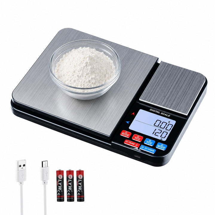 Mcbazel Digitale Küchenwaage mit Doppelplattform, Wiederaufladbare Präzisionswaage 10kg/1g & 500g/0.