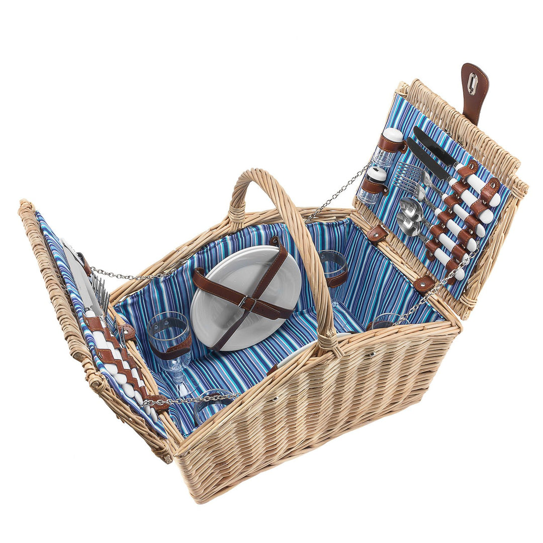 anndora Picknickkorb 4 Personen Weidenkorb Henkelkorb beige + Zubehör 23 TLG. Beige - Blau, Beige -