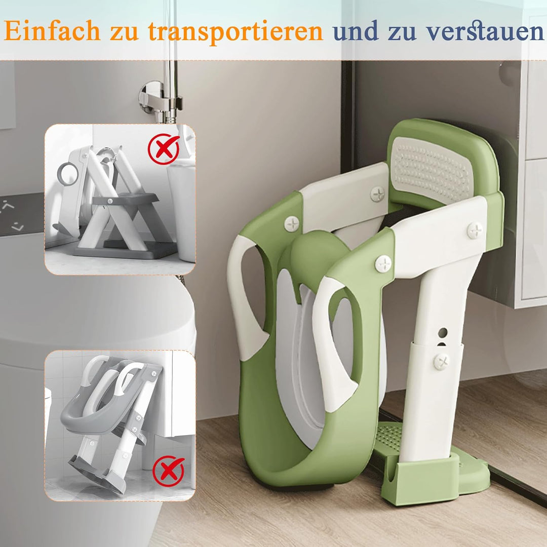 3 IN 1 Toilettensitz Kinder, Toilettenleiter für Kinder mit Verstellbar Treppe, Spritz und Rutschfes
