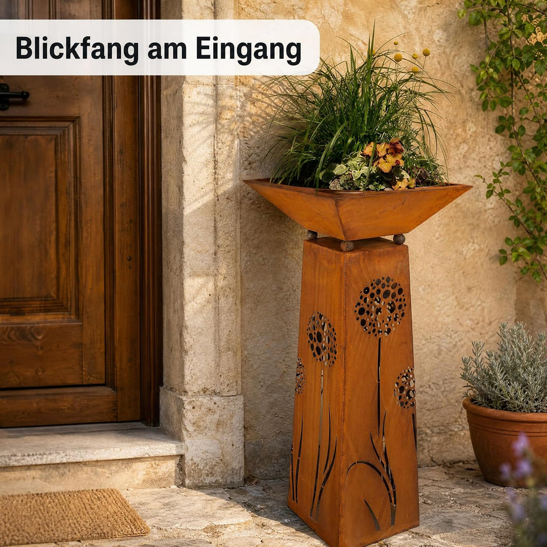 Rostikal Pflanzsäule Pusteblume 120 cm - inkl. Abnehmbarer Dekorative Pflanzschale - Hochwertige Gar
