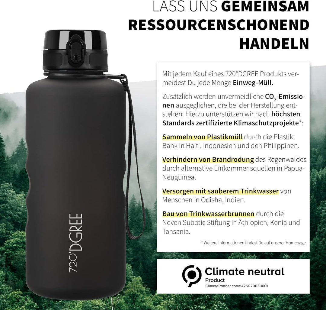 720°DGREE Trinkflasche 2l “uberBottle“ softTouch +Sieb - BPA-Frei - XXL Wasserflasche für Gym, Fitne