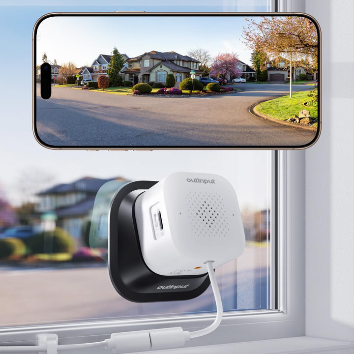 Outinput 3MP 2K Fensterkamera Innen, 2,4G&5GHz Überwachungskamera Innen mit 18° Verstellbarer Halter