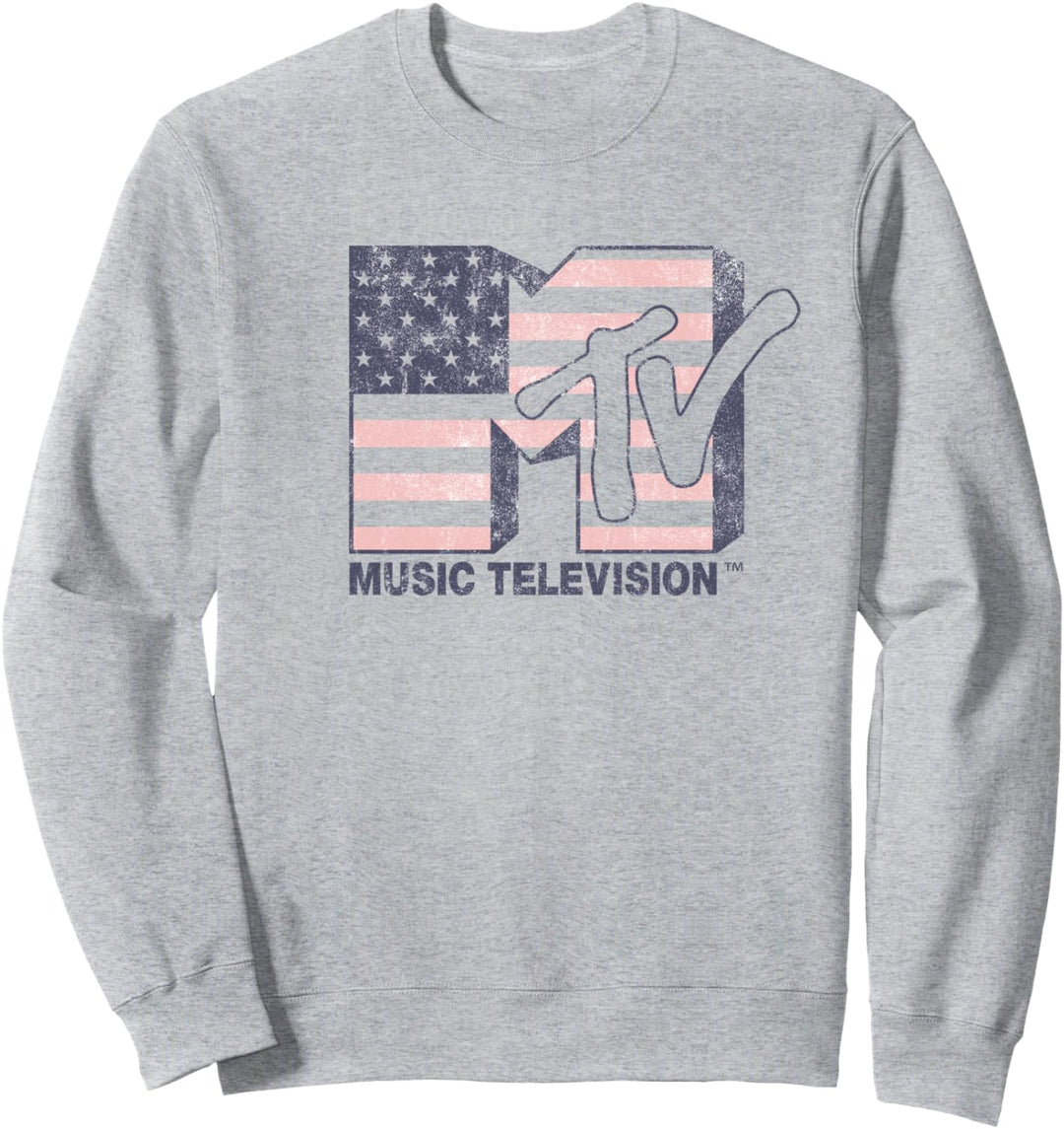MTV Distressed American Flag Logo Sweatshirt