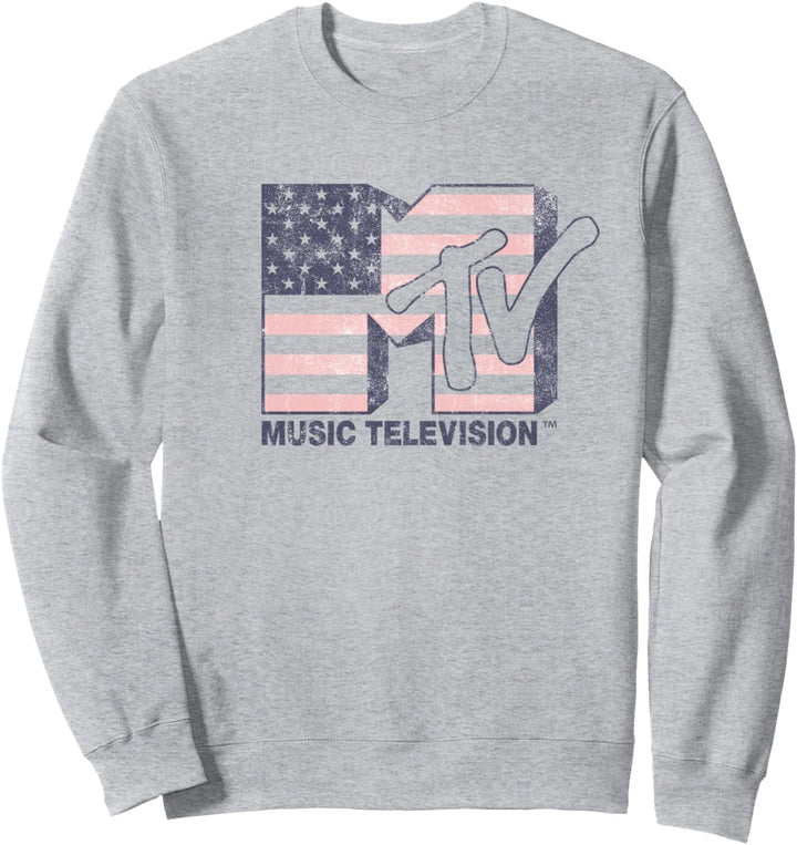 MTV Distressed American Flag Logo Sweatshirt