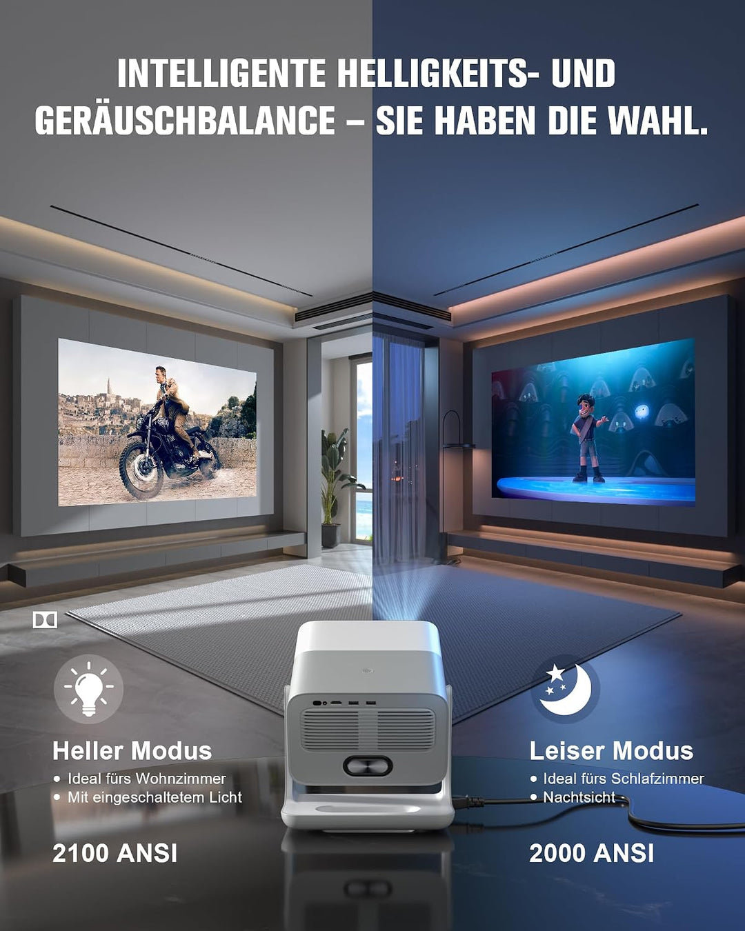 Smart Beamer【Google TV/Offizielle App】 VOPLLS Beamer 4K Heimkino 2000ANSI mit Autofokus ＆ Trapezkorr