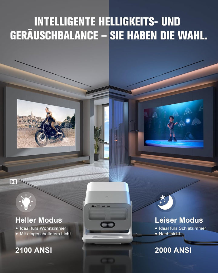 Smart Beamer【Google TV/Offizielle App】 VOPLLS Beamer 4K Heimkino 2000ANSI mit Autofokus ＆ Trapezkorr