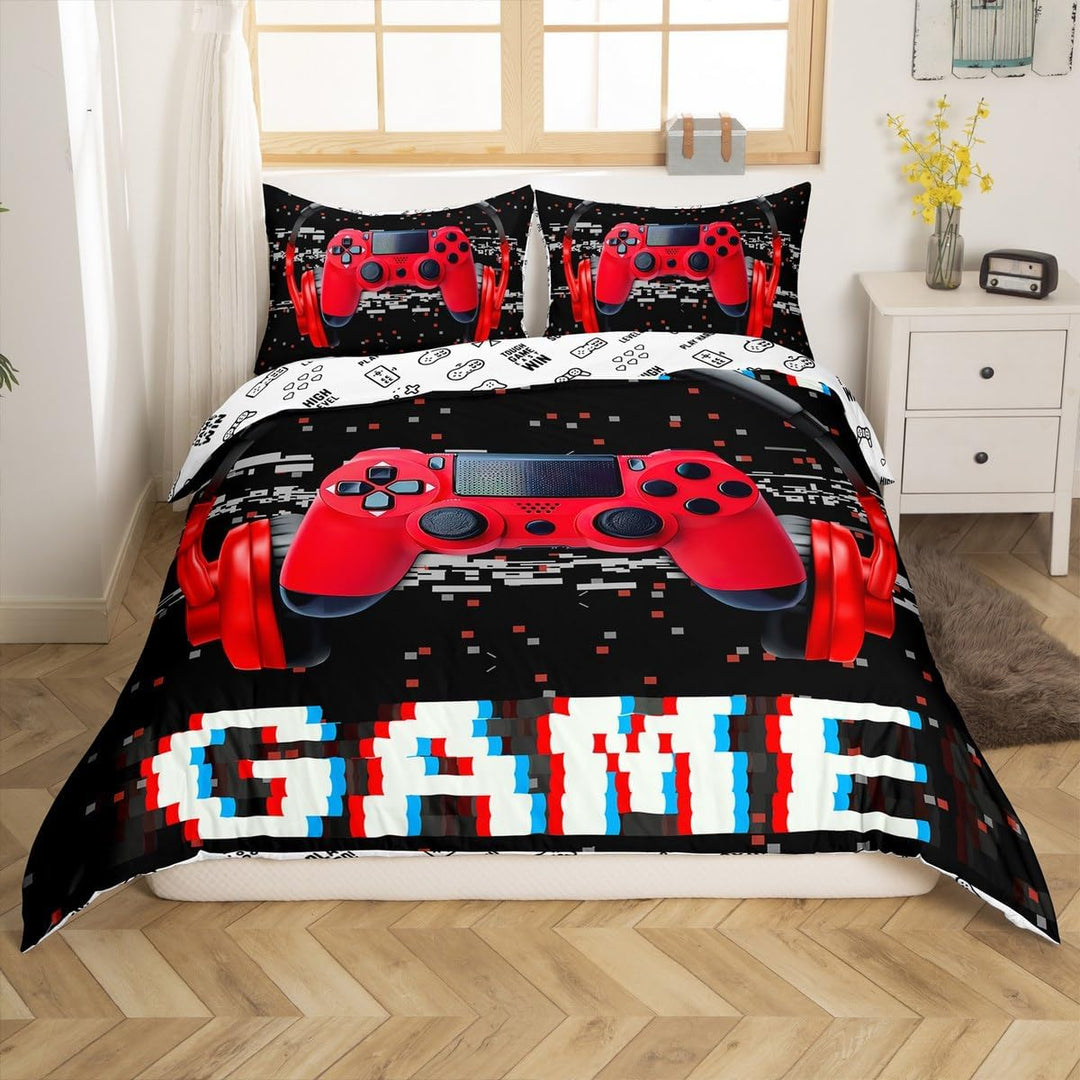 Homewish Teens Videospiele Bettbezug Set 3D Headset Kopfhörer Gamepad Bettwäsche Set, Kinder Jungen