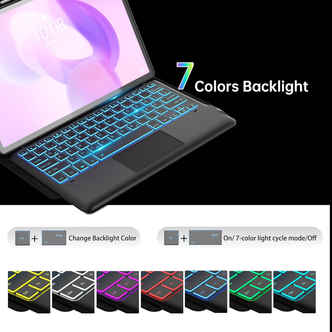 Für Lenovo Idea Tab Pro Tablet 12.7" Hülle mit Tastatur - 7 Farben Beleuchtung Abnehmbare Trackpad C