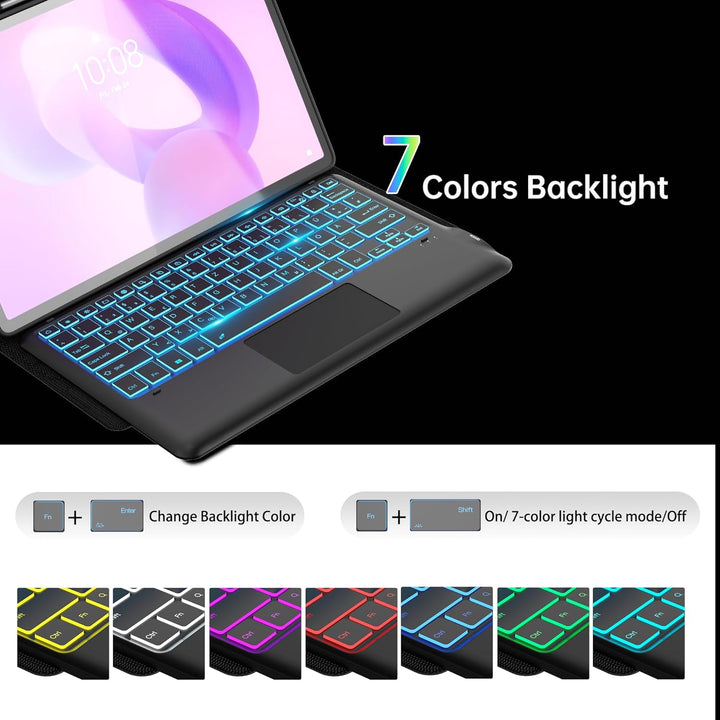 Für Lenovo Idea Tab Pro Tablet 12.7" Hülle mit Tastatur - 7 Farben Beleuchtung Abnehmbare Trackpad C