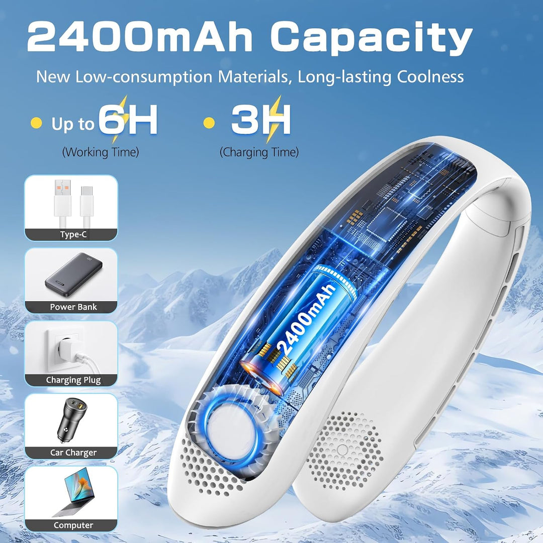 YAZEKY Tragbarer Nackenventilator Leise USB - 360° Kühlung Hals Ventilator mit LCD Display, 3 Stufen