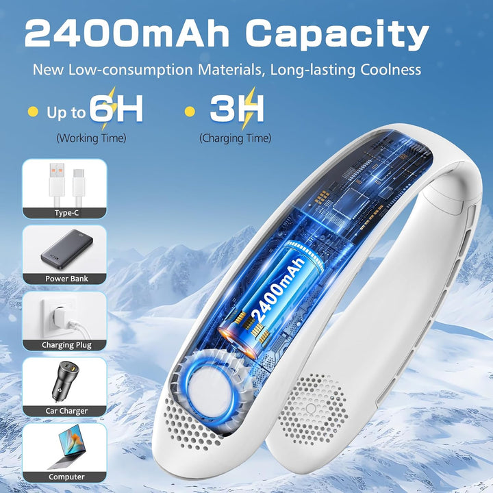 YAZEKY Tragbarer Nackenventilator Leise USB - 360° Kühlung Hals Ventilator mit LCD Display, 3 Stufen