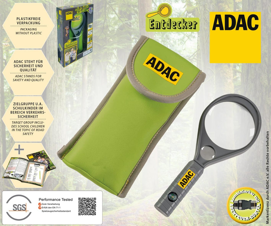 ADAC-Entdecker Lupe, Vergrösserung 6-Fach, Abenteuerspielzeug für Kinder, grau, 6x60 mm + 8x16 mm