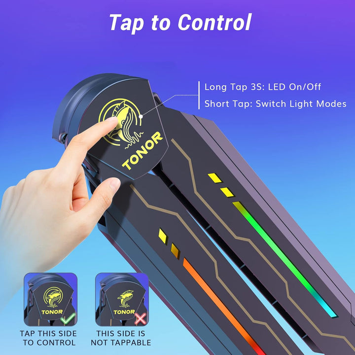 Gaming Mikrofon Arm mit RGB Licht TONOR Mikrofonarm Leuchten Touch verstellbar, Mikrofonhalter mit 1