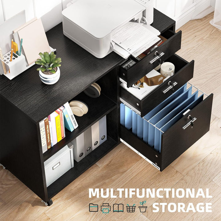 YITAHOME 3 Schubladen Mobile Aktenschrank für A4, Briefgrösse Dokumente, Holz Seitenschrank für Home