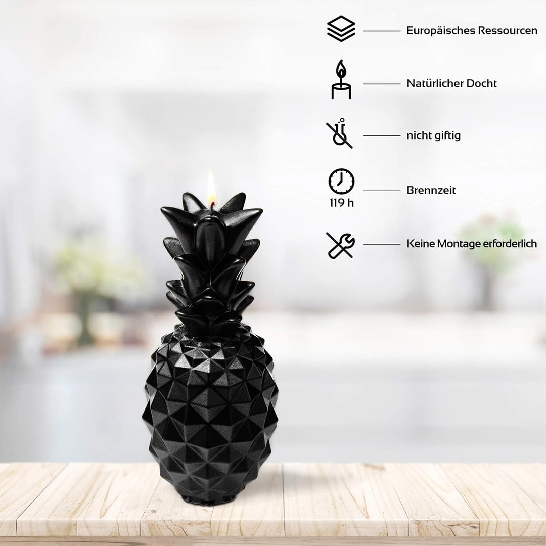 Candellana Ananas Paraffinkerze 10x10x21 cm - Schwarzmetallic Kerze Dekorativ - Kerzen Aesthetic 3D