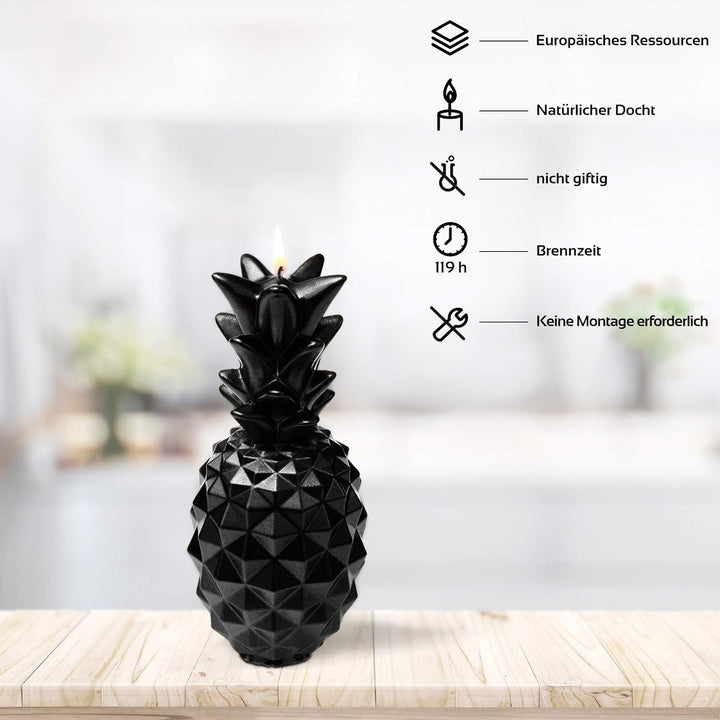 Candellana Ananas Paraffinkerze 10x10x21 cm - Schwarzmetallic Kerze Dekorativ - Kerzen Aesthetic 3D