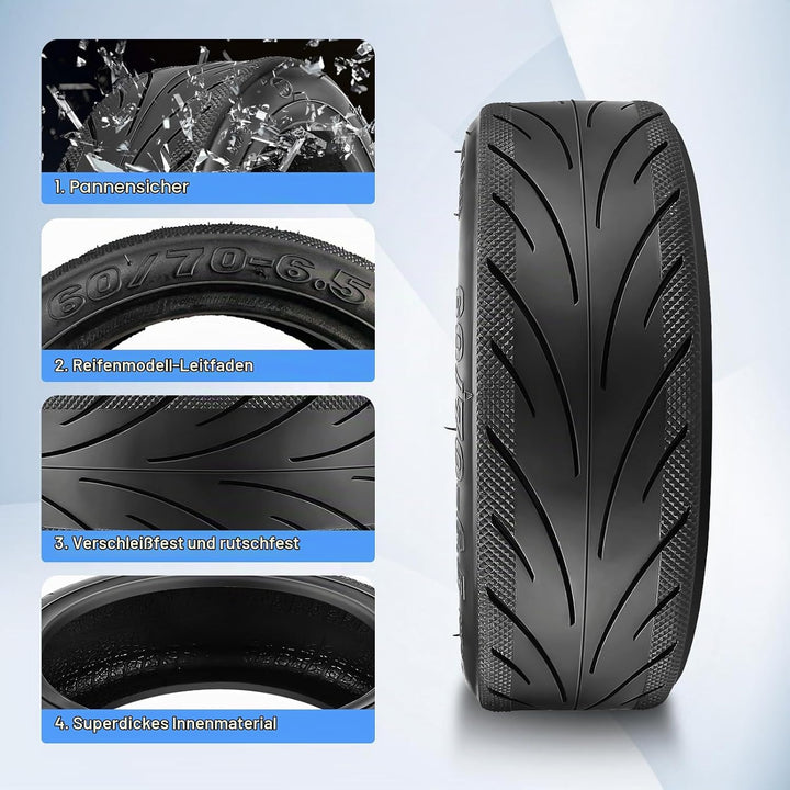 Amitor 60/70-6.5 Gummireifen E Scooter für Ninebot Max G30, Tubeless Reifen mit Ventil, E Scooter Re