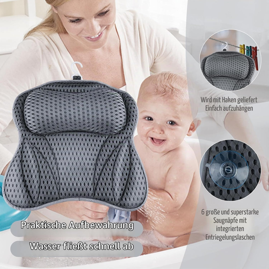 Badewannenkissen, Badewannenkissen 4D Mesh Kopfstütze mit 6 Anti-Rutsch-Saugnäpfen Kann Kopf, Nacken