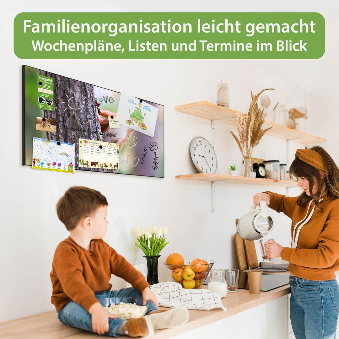 banjado Magnettafel schwarz 78 x 37cm / Magnetwand Metall/Magnetpinnwand als Memoboard/Pinnwand Magn