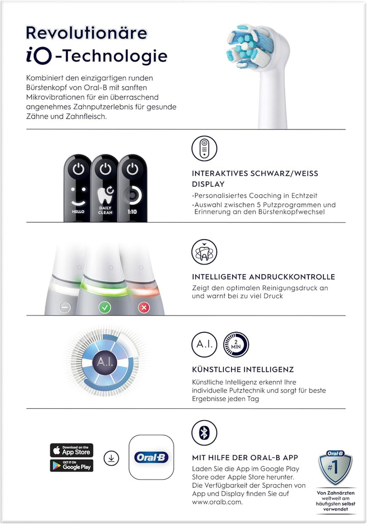 Oral-B iO Series 6 Elektrische Zahnbürste/Electric Toothbrush, 2 Aufsteckbürsten, 5 Putzmodi für Zah