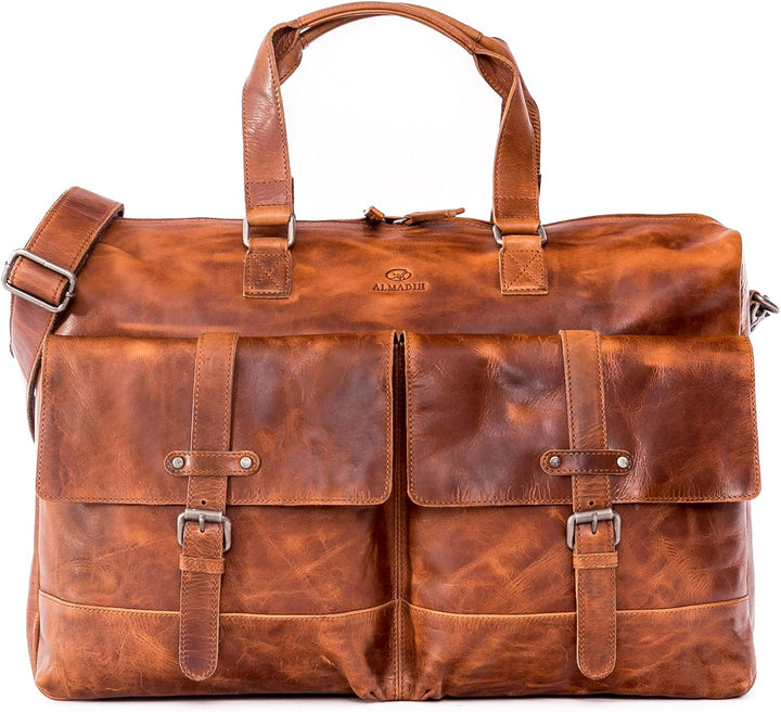 ALMADIH Leder Reisetasche Sporttasche Kane Premium Rindsleder BH Weekender Handgepäck Freizeit Gym F