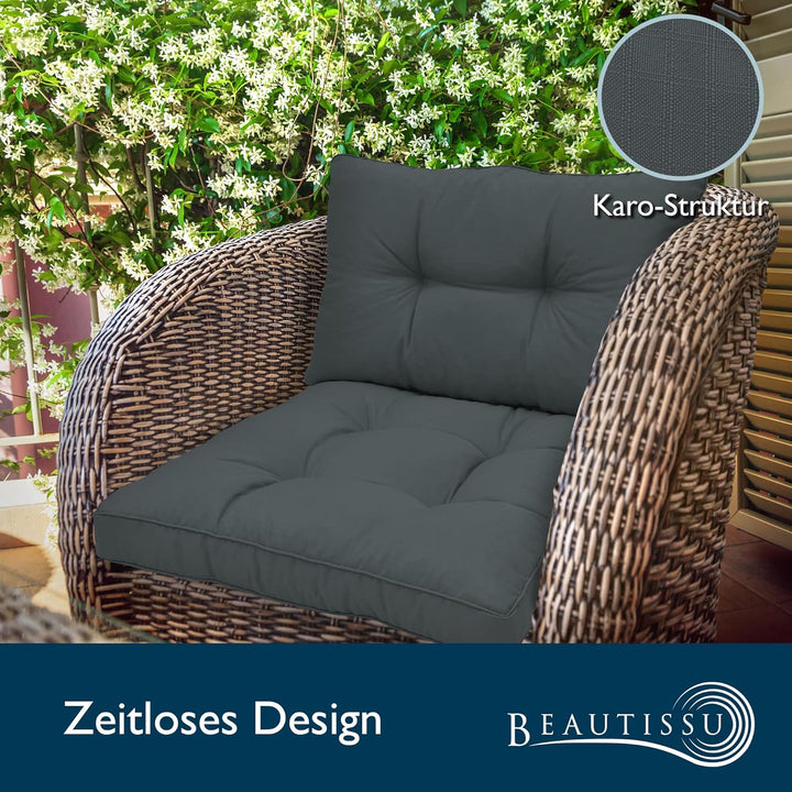 Beautissu Lounge Kissen Outdoor 50x50 cm Anthrazit – Bequemes Sitzkissen Gartenstuhl 10 cm dick Sitz