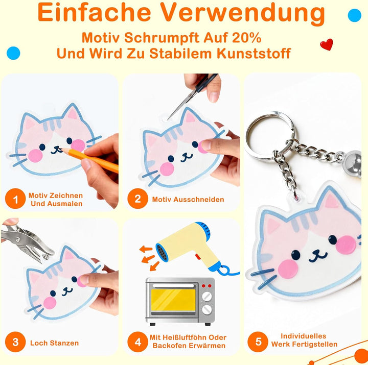 251er Set Schrumpffolie Schlüsselanhänger Mit Schrumpffolie A5 – Für DIY, Basteln Für Teenager, Schl