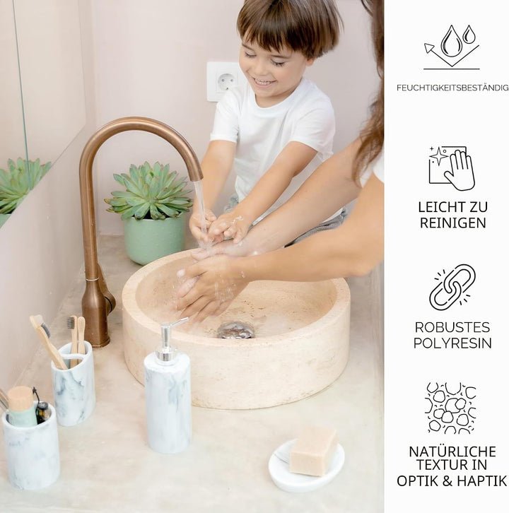 ZCCZ Badezimmer Set – 4 Teile – Badezimmer Organizer mit Zahnbürstenhalter, Seifenspender, runde Sei
