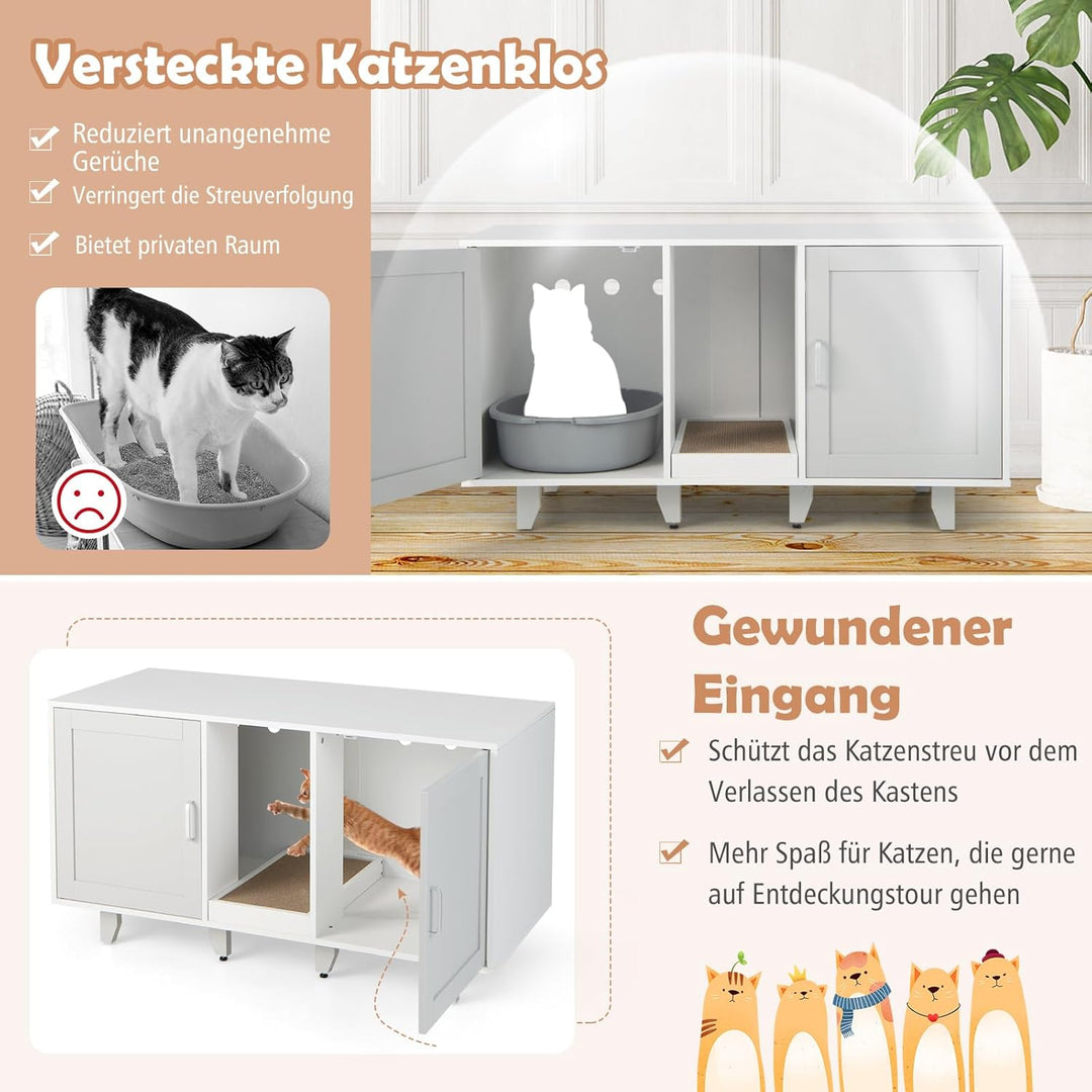 COSTWAY Katzenklo Schrank für 2 Katzen, Katzenschrank für Katzentoilette, Katzenhaus mit 2 Türen & K