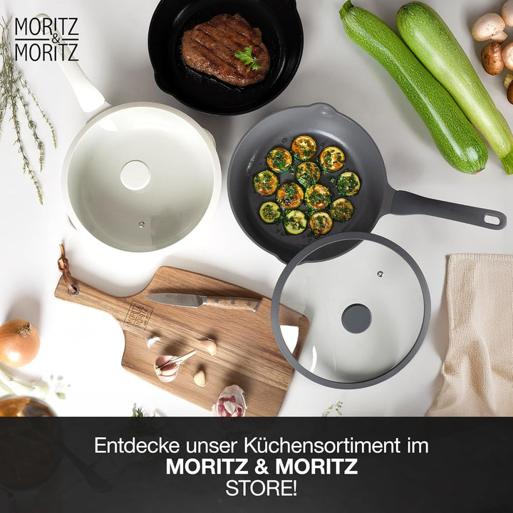 Moritz & Moritz Keramik Pfanne mit Deckel 26cm - frei von PFAS, PFOA & PTFE - Antihaft Bratpfanne 26