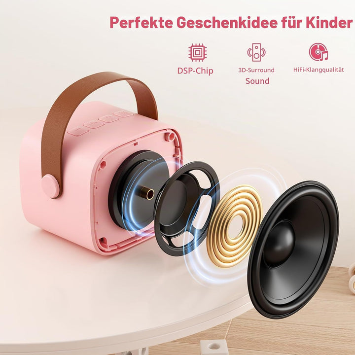 Mini-Karaoke-Maschine mit 2 kabellosen Mikrofonen, Top-Tragbare Bluetooth-Karaoke-Maschine für Kinde