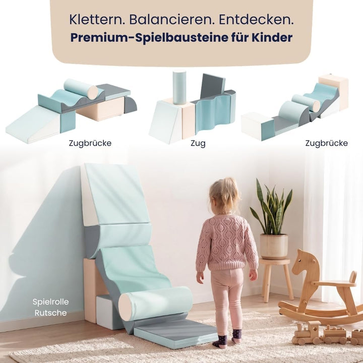 IGLU SOFT PLAY Discoverer 7er XXL Kletterbausteine & Schaumstoff-Bausteine Softbausteine Set für Kin