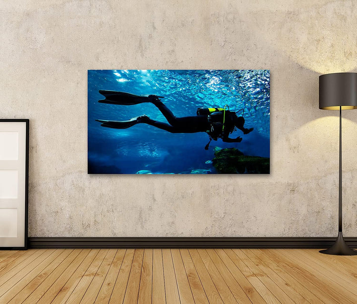 islandburner Bild auf Leinwand Taucher Mit Ausrüstung Unterwasser Bilder Wandbilder Poster Leinwand