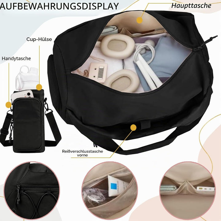 Gym Tasche Damen, Yogatasche mit Schuhfach, Nassfach and Wasserflaschenhalter, Sporttasche Fitnessta