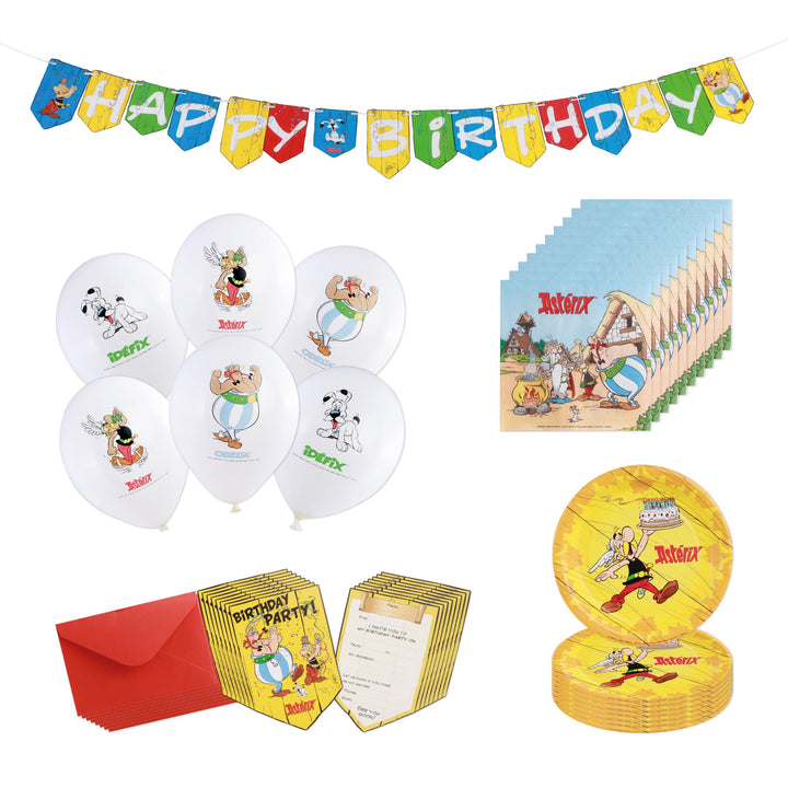 Chaks - offizielles Asterix Partyset Kinder, Teller, Servietten, Luftballons, Einladungen & Girlande
