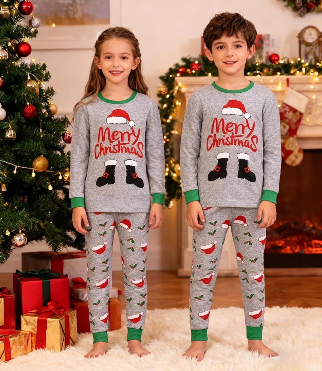 Weihnachts Schlafanzug Kinder Unisex Jungen Mädchen Weihnachten Nachtwäsche Langarm Baumwolle Christ