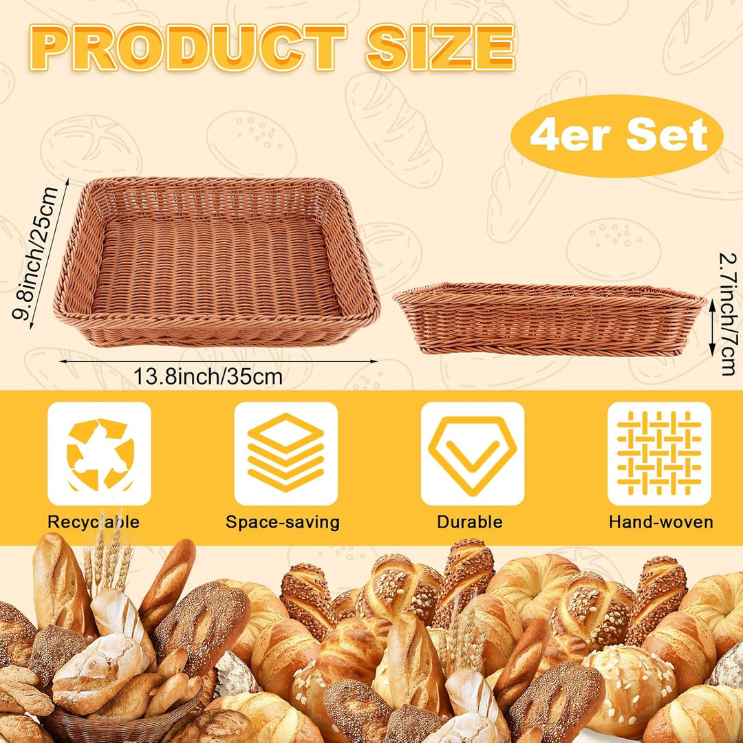 DAJAVE 4er Set Brötchenkorb 35 x 25 x 7 cm Brotkörbchen Brotkorb Geflochten Wicker Basket Rattan Kor